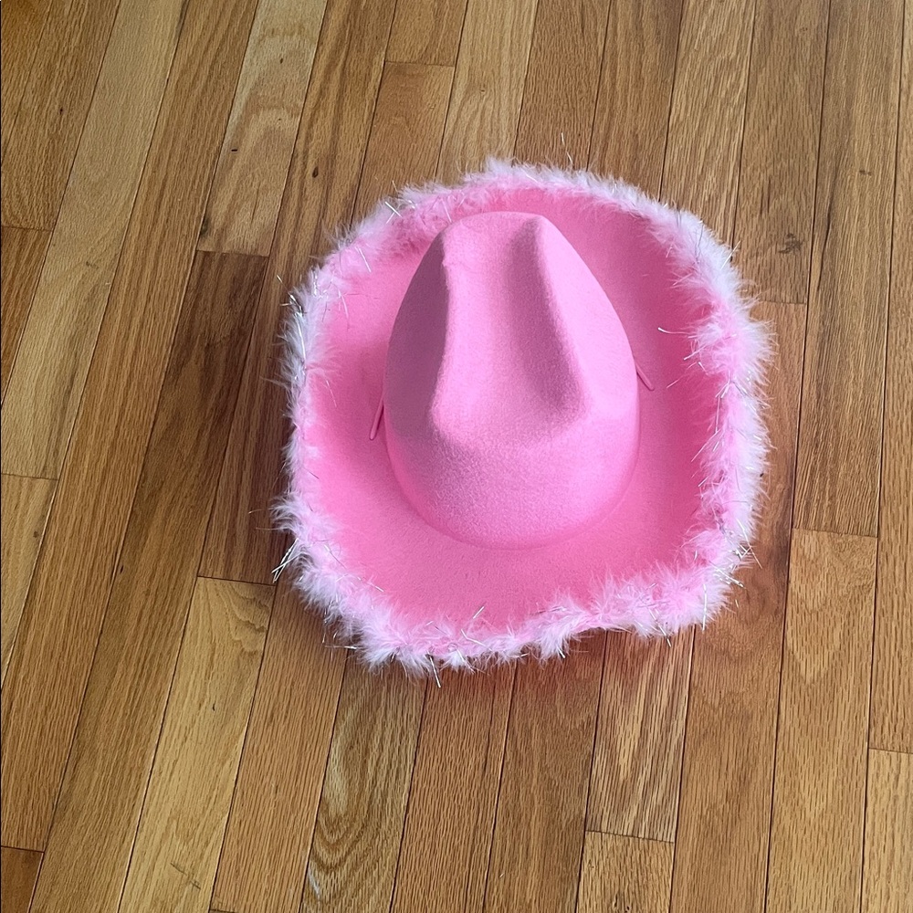 Vibrant Pink Fuzzy Trim Cowboy Hat